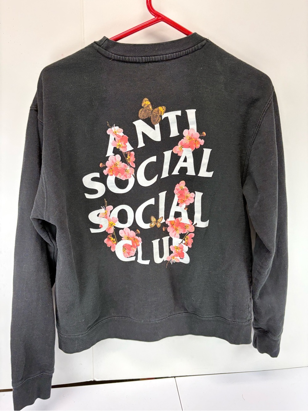 Anti Social Social Club ASSC Kkoch Floral Butterfly Black Crewneck Sweatshirt S